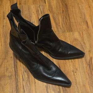 Zara Black Leather Ankle Boots NWOT